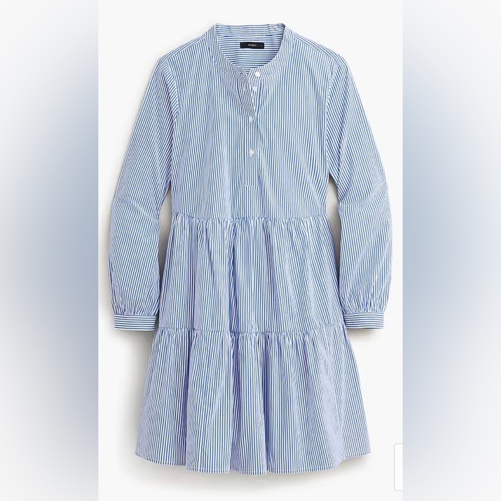 J. Crew tiered blue and white Striped stretch cotton poplin tiered dress